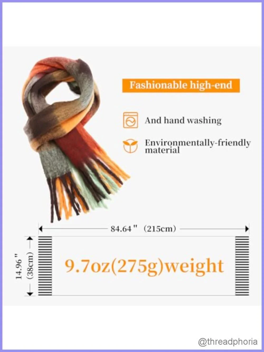 Oversized Plaid Scarf for Women with Tassels - Soft Acrylic Cashmere Feel
